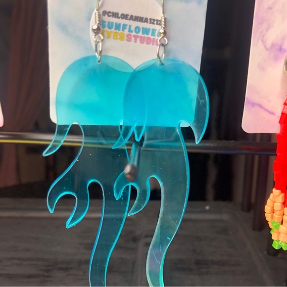 Acrylic Blue Flame Earrings festival fun statement concert Halloween costume - Picture 2 of 2